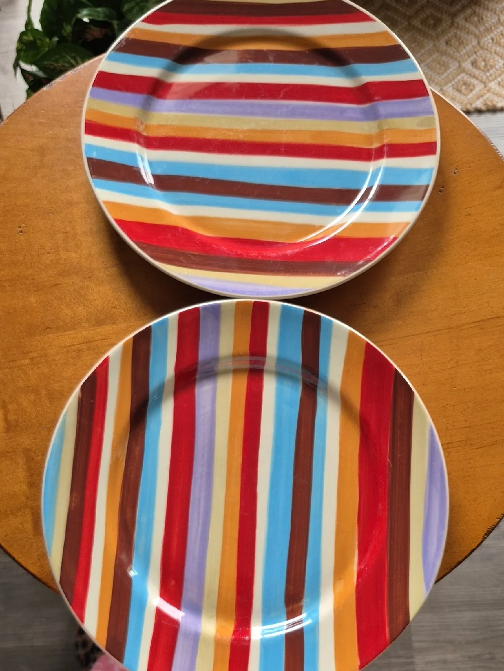 Pier 1 Urban Groove Striped Dinner Plates. Set Of 2